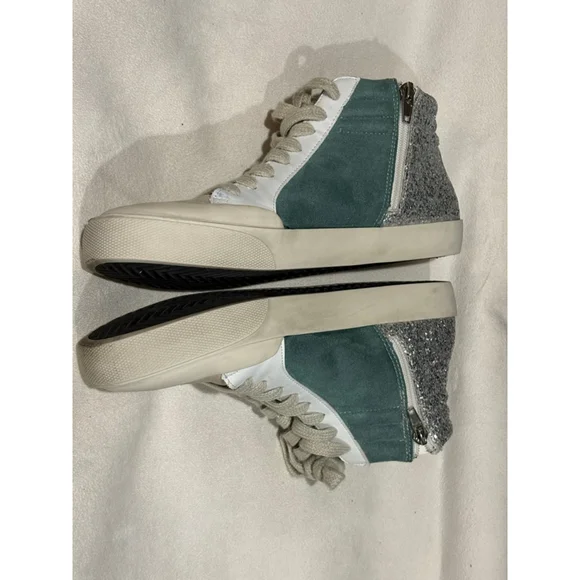 Women's Miracle Miles Sneakers Size 7 Green Silver Glitter High Top - Picture 2 of 8